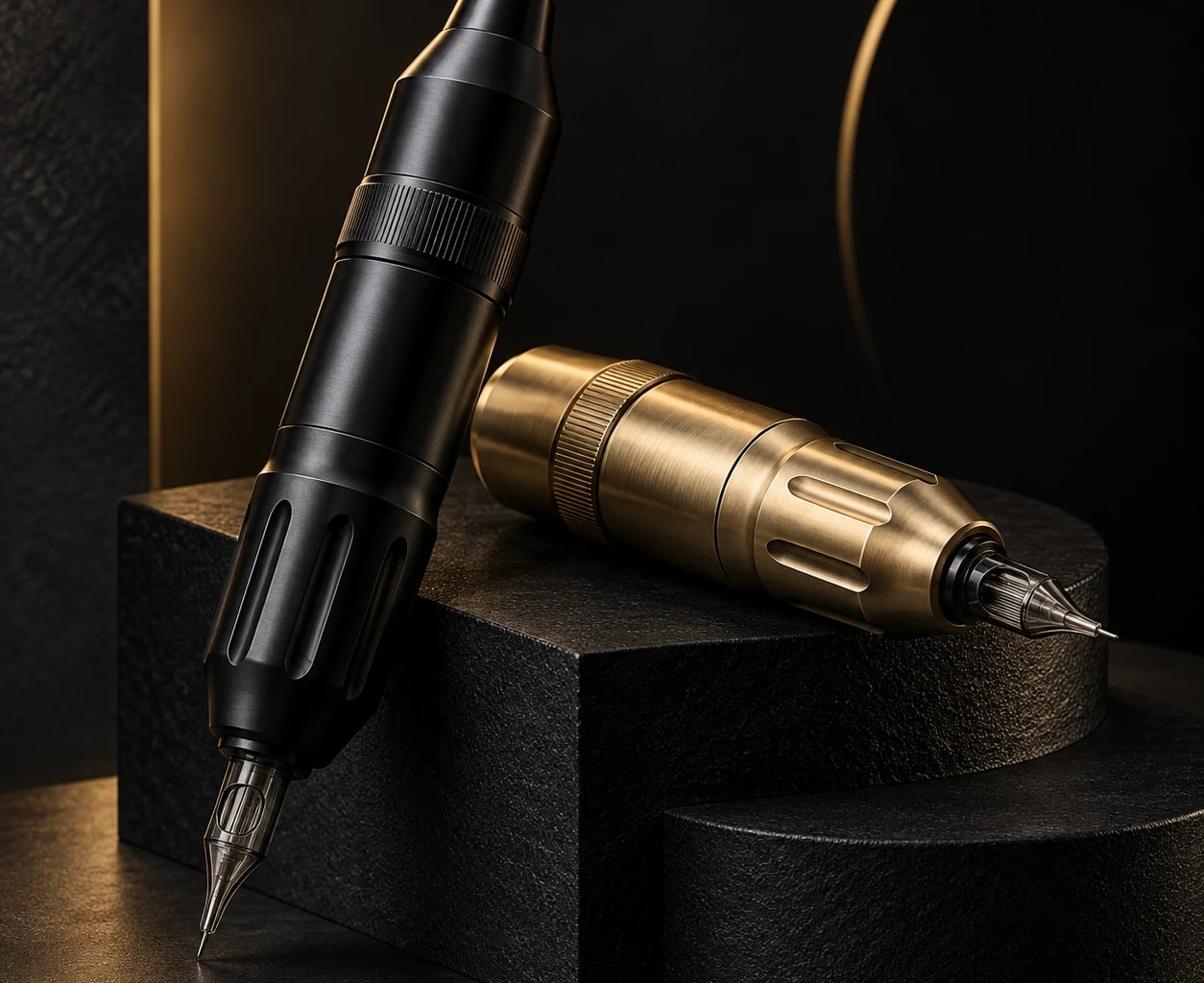 Black and antique-gold rotary tattoo pen machines
